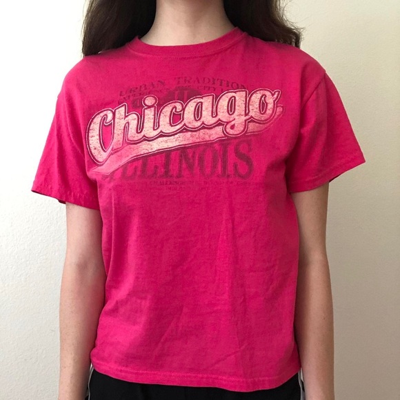 Hot Pink Chicago Short Sleeve Tee Shirt - Picture 2 of 4